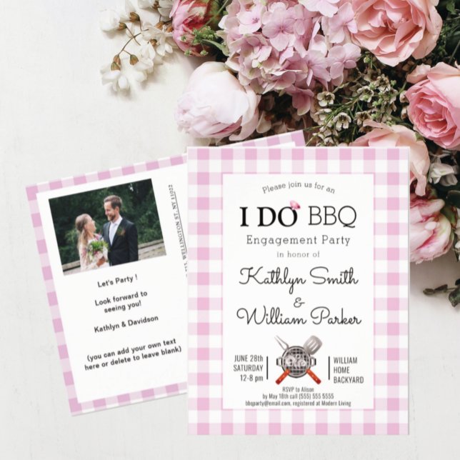 I DO Engagement Photo Pink Plaid BQ Invitación (Subido por el creador)