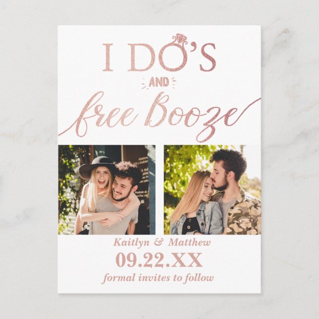 I Do's y licor gratis Tarjeta de guardar la fecha  (Anverso)