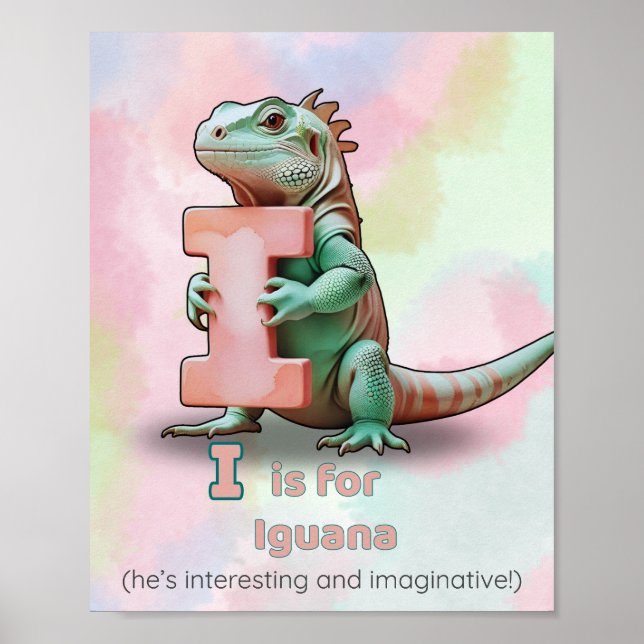 I es para Iguana – Póster de guardería de animales (Frente)
