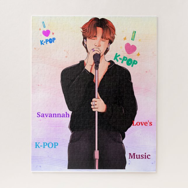 "I Love K-Pop" Singer with Music Notes Puzzle (Me  (Vertical)