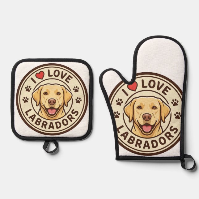 I Love Labradors Oven Mitt & Pot Holder Set (Anverso)