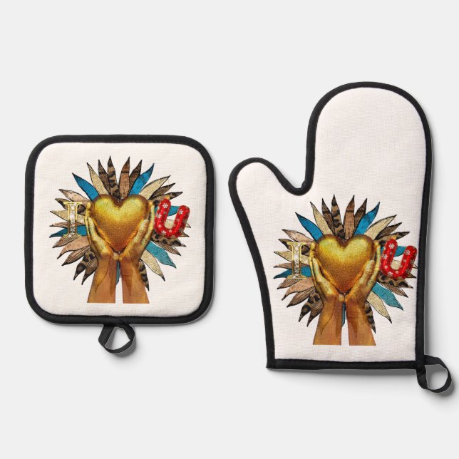 i love my familly Oven Mitt & Pot Holder Set  (Anverso)