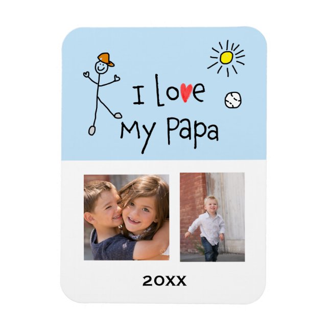 I Love My Papa 2 Foto Imán Personalizado (Vertical)