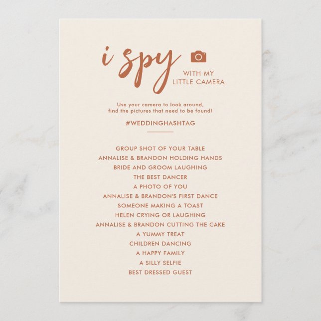 I Spy Photo Hunt Desert Desert Boda Game Menu (Anverso)