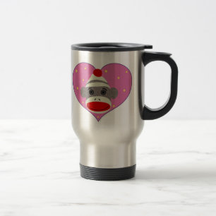 I taza del viaje del mono del calcetín del corazón