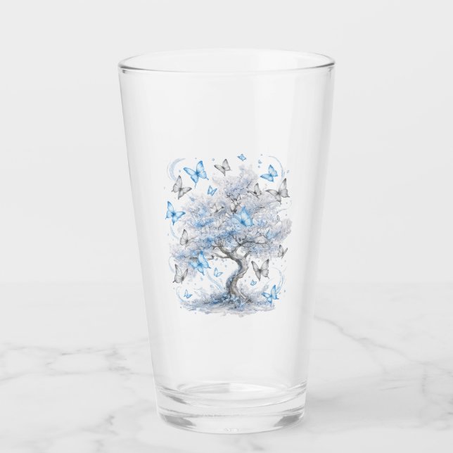 Ice Blue Butterfly Tree Glass Juice Cup (Anverso)