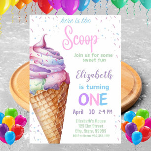 Ice Cream 1er cumpleaños fiesta de invitación