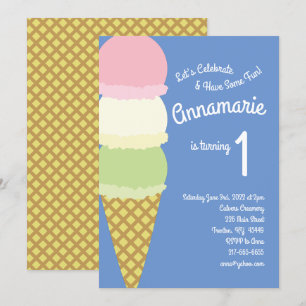 Ice Cream 1er cumpleaños Invitaciones a la Cuta