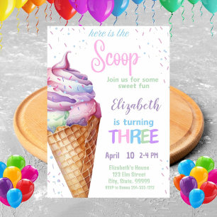 Ice Cream 3er cumpleaños de invitación