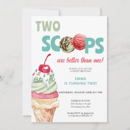 Ice Cream Birthday Invitación Dos Scoops