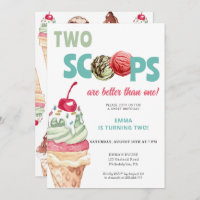 Ice Cream Birthday Invitación Dos Scoops