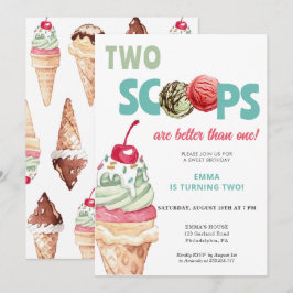 Ice Cream Birthday Invitación Dos Scoops