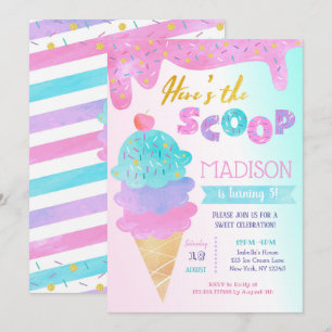 Ice Cream Birthday Party Invitación Dos Dulces