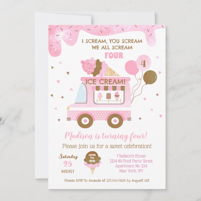 Ice Cream Cuatro invitaciones para la fiesta de cu (Anverso)