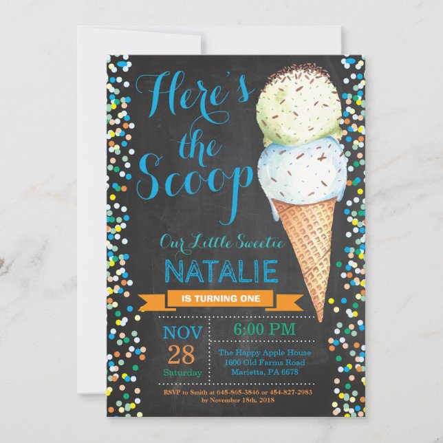 Ice Cream Cumpleaños Invitación Chalkboard de vera (Anverso)