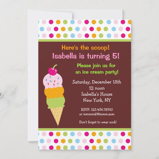 Ice Cream Fiesta Cumpleaños Invitaciones heladas (Anverso)