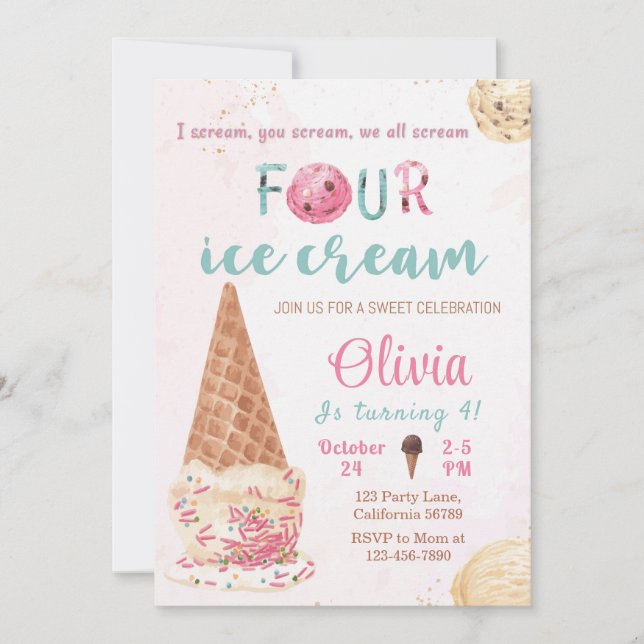 Ice Cream IV Invitación de cumpleaños Invitación I (Anverso)