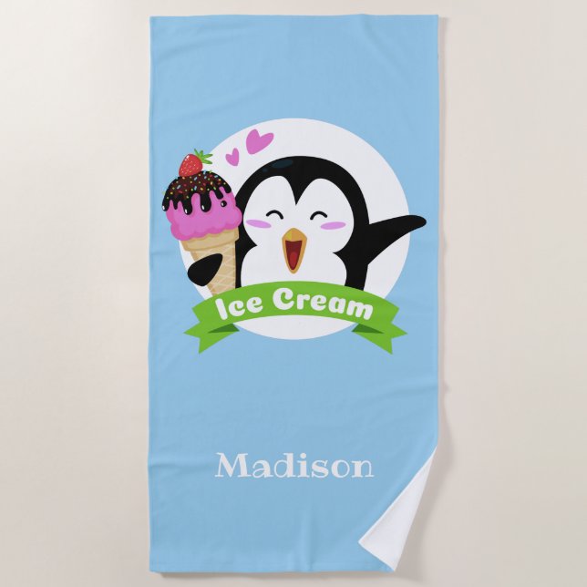 Ice Cream Penguin nombre personalizado y toalla de (Anverso)