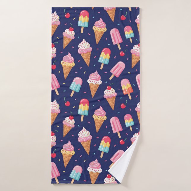 Ice cream, popsicles and cherries pattern (Toalla de baño)