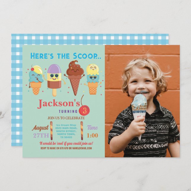 Ice Cream Scoop Shop Boys Guay Lolly Invitación (Anverso / Reverso)