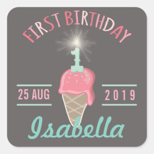 Ice Cream Sparkler 1er cumpleaños Fiesta etiqueta 