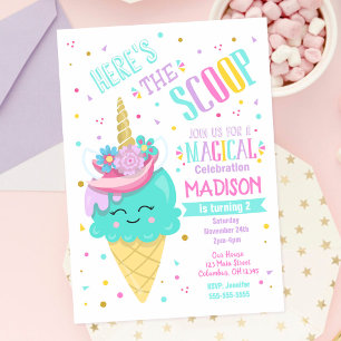 Ice Cream Unicorn Invitación de cumpleaños mágica