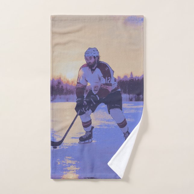 Ice Hocky Player al amanecer (Toalla de mano)