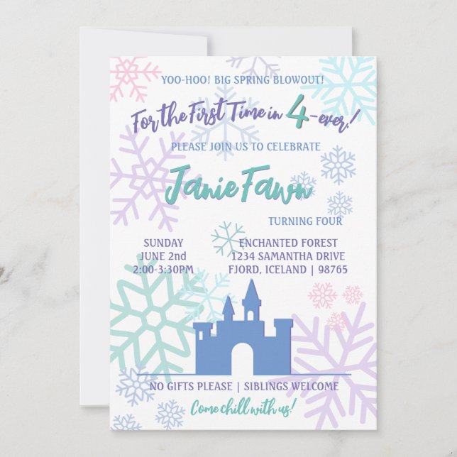 Ice Princess 4th Birthday Invitation | Plantilla (Anverso)