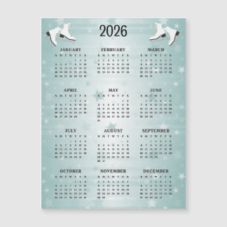 Ice Skates Design 2026 Calendar Magnetic Card