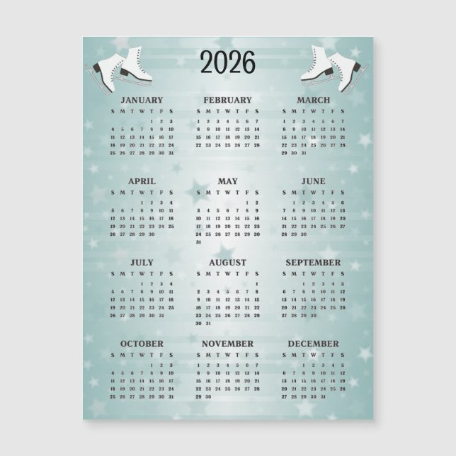 Ice Skates Design 2026 Calendar Magnetic Card (Anverso)