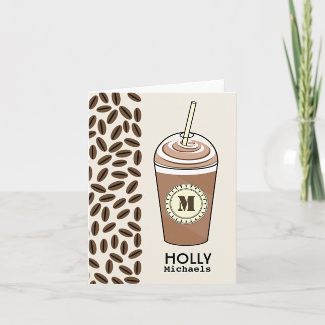 Iced Coffee & Coffee Beans Monogram Notecard (Anverso)