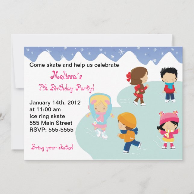 Iceskating Kids Birday Party Invitaciones (Anverso)