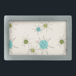 Icónica hebilla del cinturón de seguridad atómico<br><div class="desc">Este patrón icónico de la hebilla de la correa atómica con estallidos atómicos icónicos. ¡Así es! La vieja escuela, el fondo color crema con especkles dorados es el escenario perfecto para el turquesa vibrante, el apetitoso apio y los círculos kitschy de color verde peral. Las manchas de color se colocan...</div>