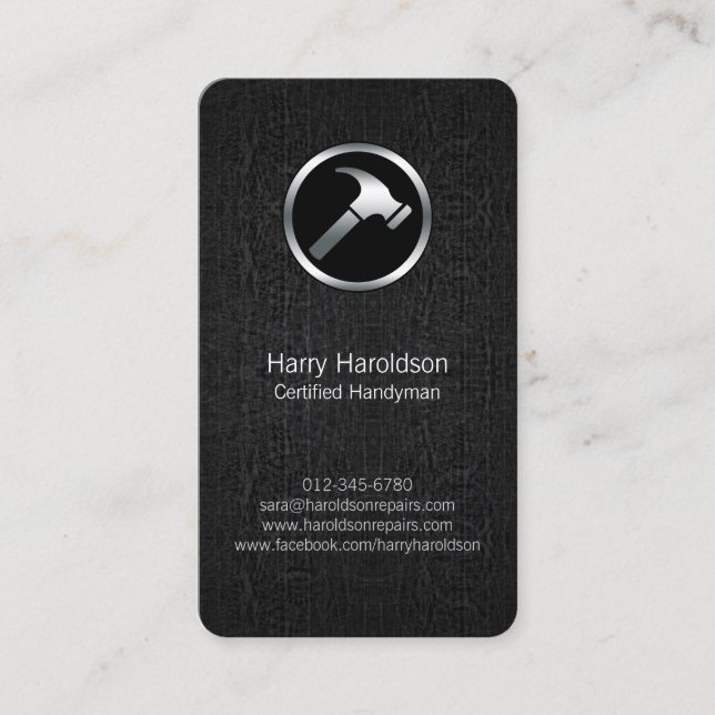 Icono de martillo Negro Grunge Handyman tarjeta de (Anverso)