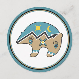 Icono de oso nativo americano, invitación azul, ma