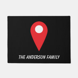 Icono de ubicación roja en la alfombra negra con n