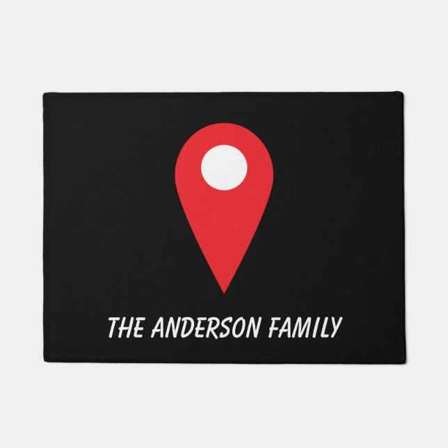 Icono de ubicación roja en la alfombra negra con n (Anverso)