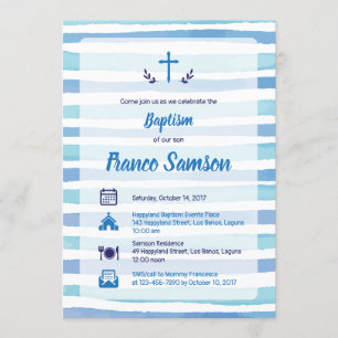 Iconos azules en la invitación al bautismo de fran
