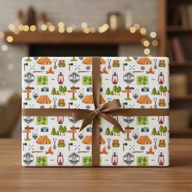 Iconos de camping modernos Papel envolvente de ave (Modern Camping Icons Adventure Wrapping Paper)