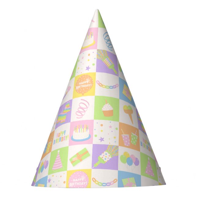 Iconos de Cumpleaños con Pastel Sombrero de Fiesta (Anverso)