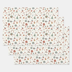 Iconos de Navidades retro envolver papel