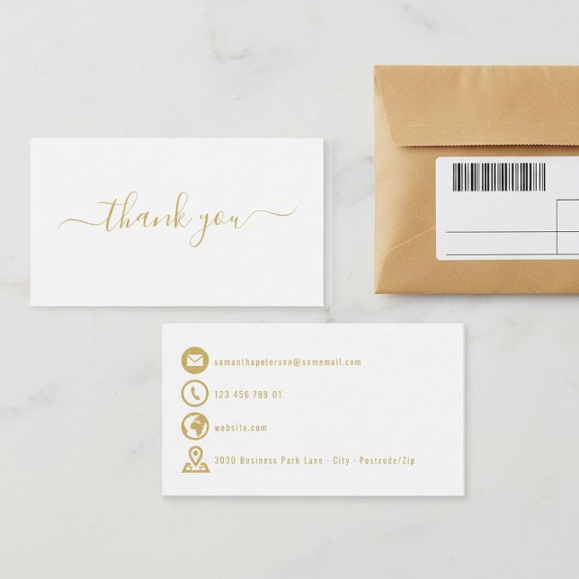 Iconos dorados simple blanco gracias tarjeta de ga (Gold icons simple white thank you enclosure card.)