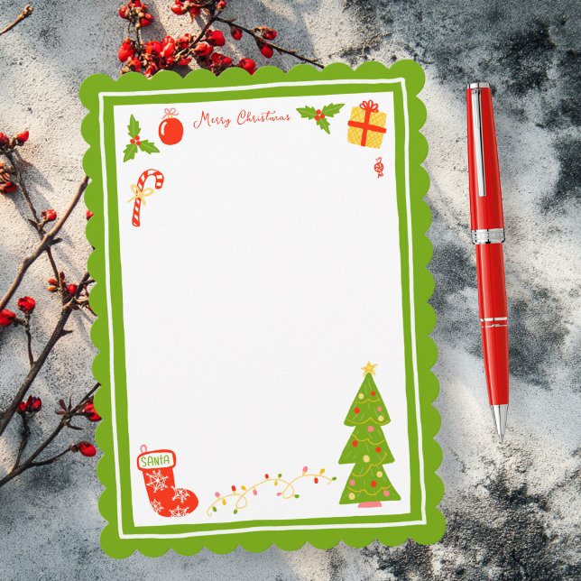 Iconos Lindos Estación de Navidad PERSONALIZADA co (Cute Icons Scalloped CUSTOM Christmas Stationery Non-Photo  hand-drawn Holiday Card
)