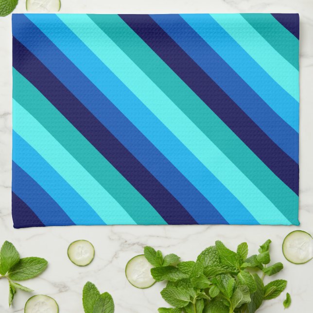 Icy Blue Stripes Verde azulados Kitchen Toalla (Doblado)