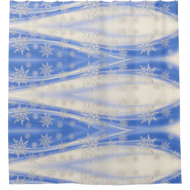 Icy Blue White Snowflake Winter Shower Cortina (Anverso)