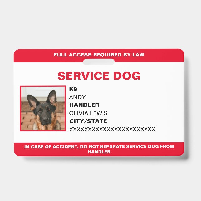 ID de la foto del perro del servicio de tarjetas A (Parte frontal)