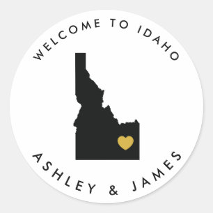 Idaho Boda Bienvenida Etiqueta Pegatina, Oro y Neg