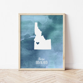 Idaho Map Blue Watercolor Arte Personalizado Impri