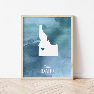 Idaho Map Blue Watercolor Arte Personalizado Impri