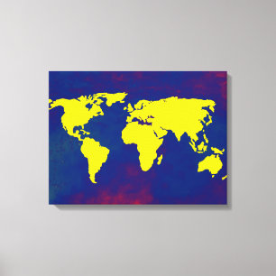 idea de decoración de mapa del mundo amarillo y az